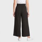 Women's Black Wide Leg Pleated Trousers, काला, small