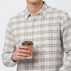 Men's Cream Long Sleeve Checked Regular Fit Casual Shirt, ऑफ व्हाइट, small