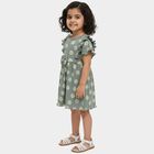 Infant Girls' Green Flared Daisy Print Ruffle Sleeve Frock, Light Green, small