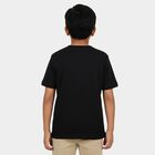 Boys' Jet Black Cotton Crew Neck Graphic Printed T-Shirt, Black, small
