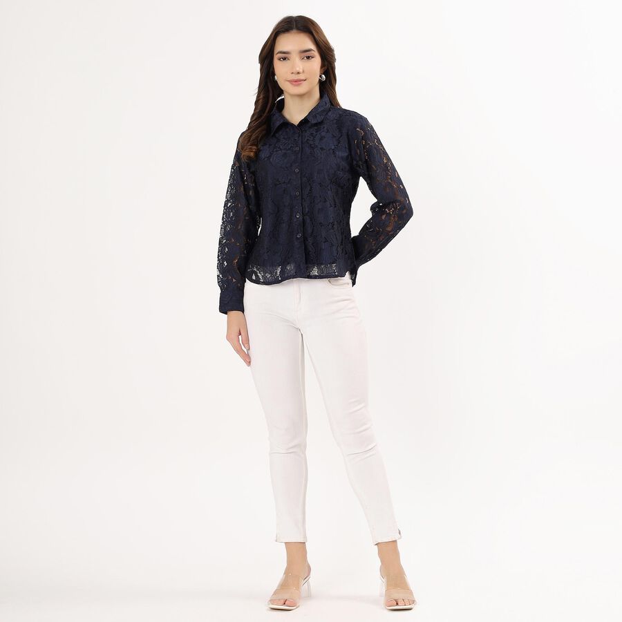 Women's Navy Blue Classic Full Sleeve Shirt , Navy Blue, large image number null