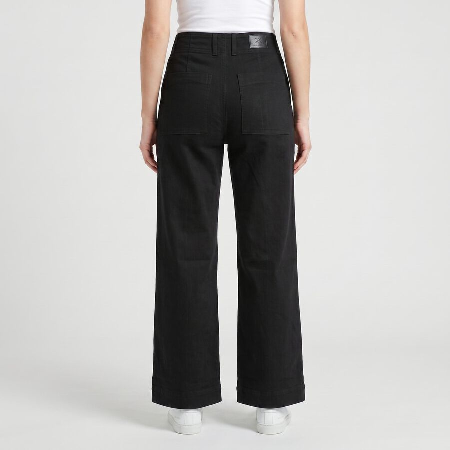 Women's Black Wide Leg Seam Detail Jeans, Black, large
