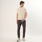 Men's Beige Crew Neck Athleisure T-Shirt, ऑफ व्हाइट, small