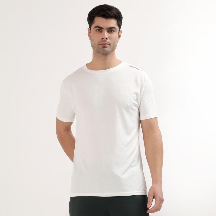 Men's White Crew Neck Athleisure T-Shirt, White, large