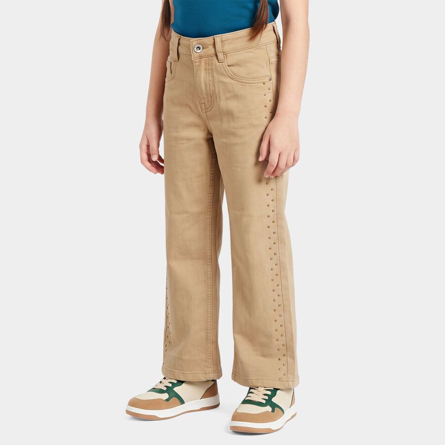 Girls' Off White Wide Leg Fit Studded Jeans, Off White, large