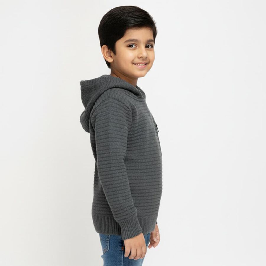 Boys Dark Grey Hooded Knit Pullover, हल्का हरा, large image number null
