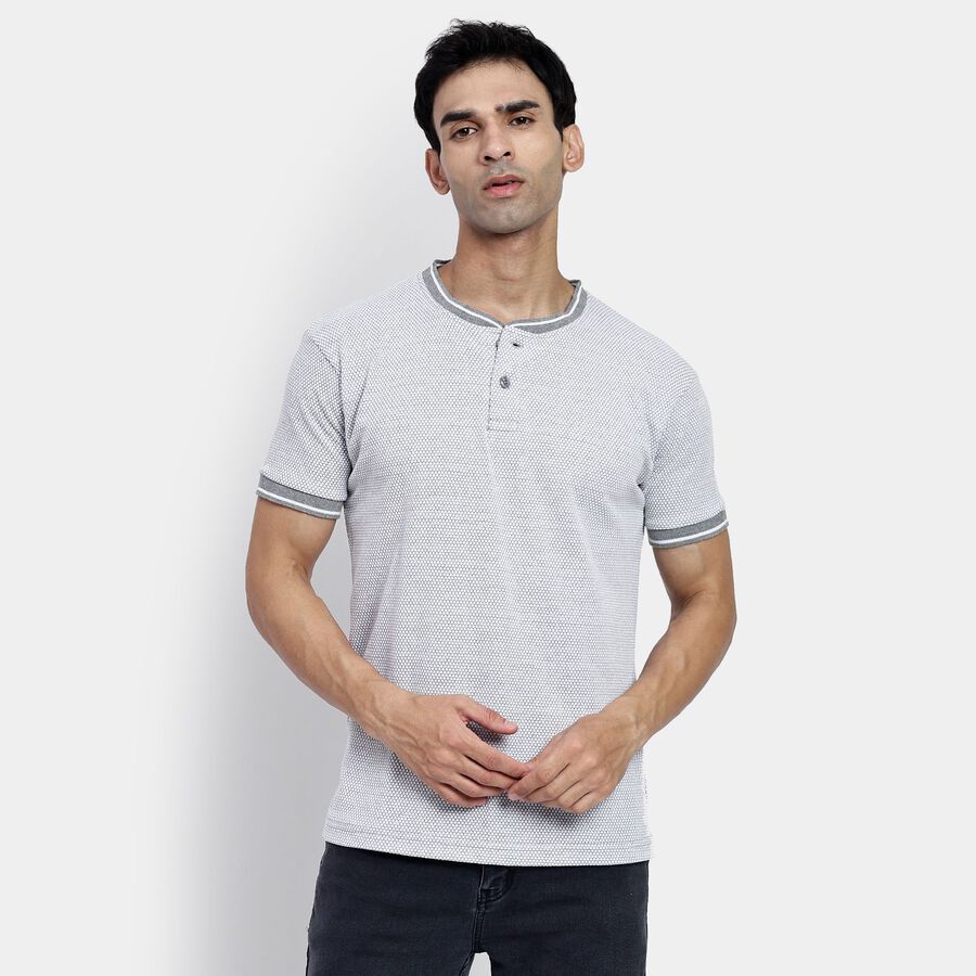 Men's Henley Half Sleeves T-Shirt, Light Grey, large image number null