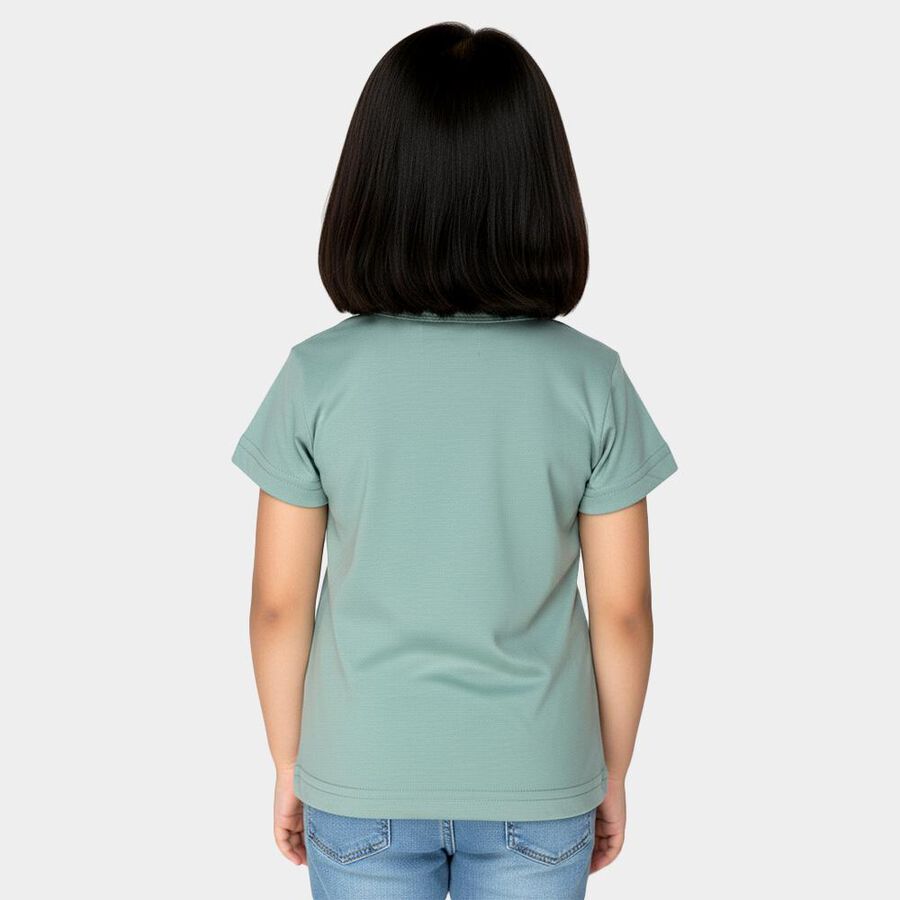 Girls' Green Round Neck Printed T-Shirt, Light Green, large