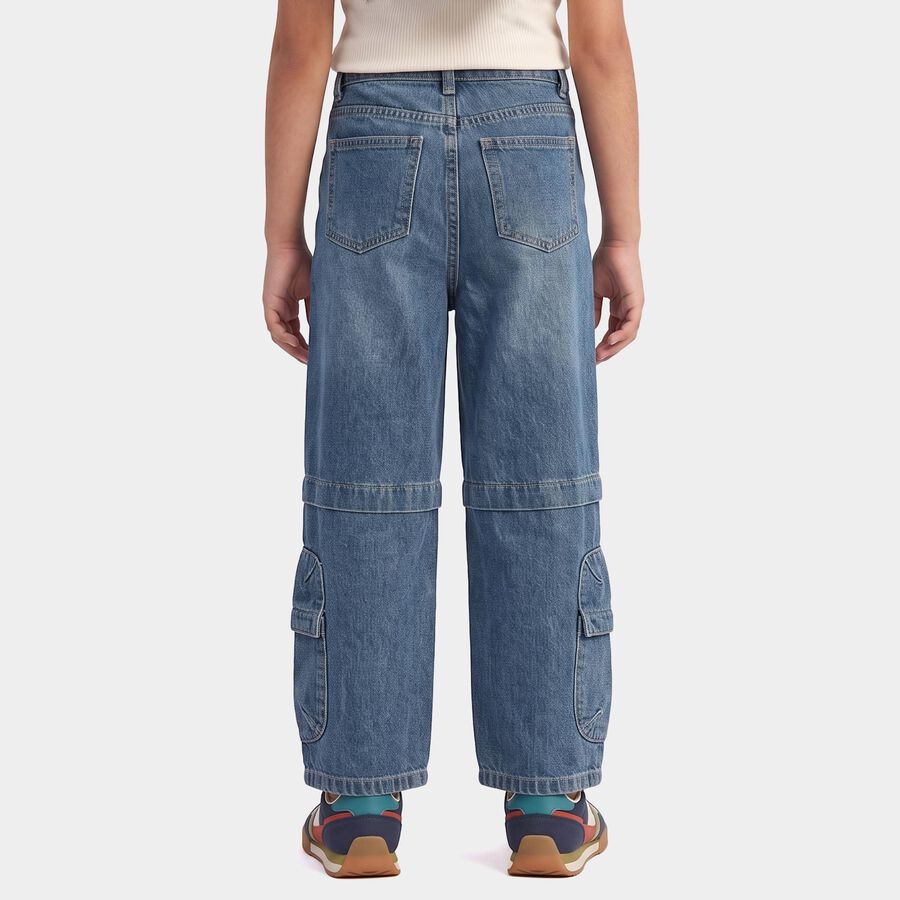 Girls Blue Cargo Fit Utility Pocket Jeans, Mid Blue, large