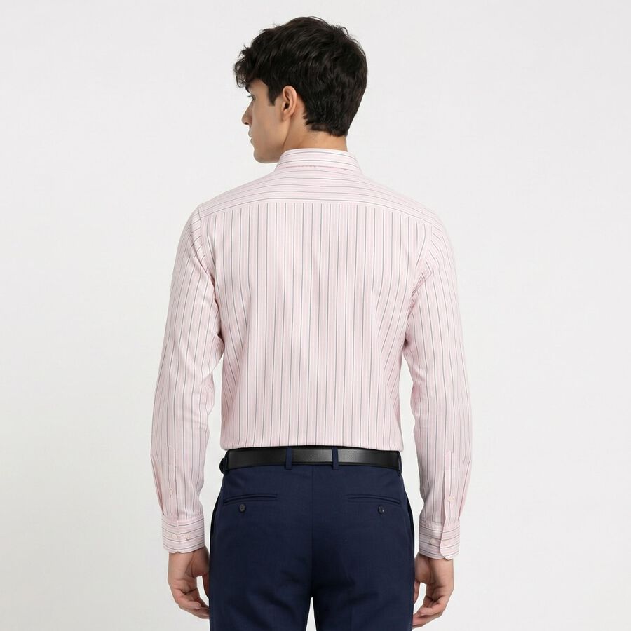 Men's Pink Striped Spread Collar Regular Fit Formal Shirt, Light Pink, large