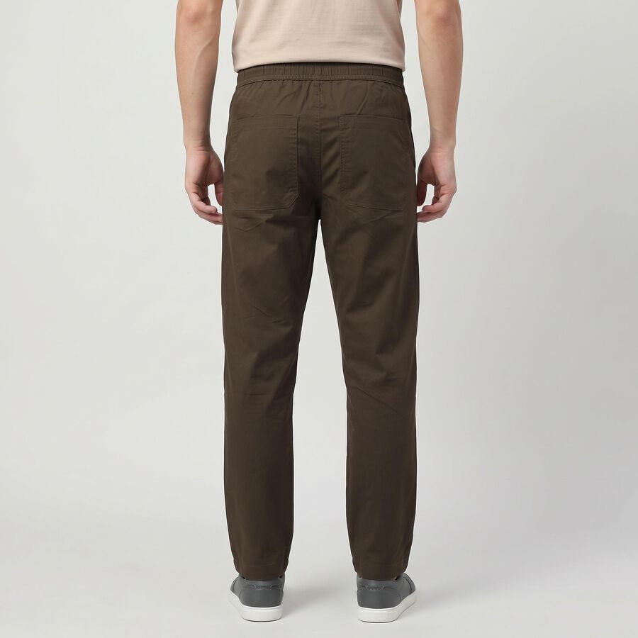 Men's Olive Green Slim Fit Drawstring Chino Trousers, ओलिव, large