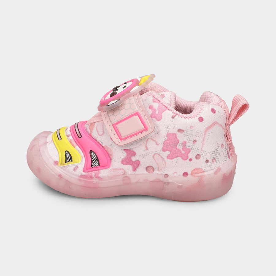 Girls Bright Bubblegum Pink Velcro Strap Casual Shoes, Pink, large image number null