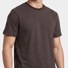 Men's Brown Round Neck Regular T-Shirt, भूरा, small