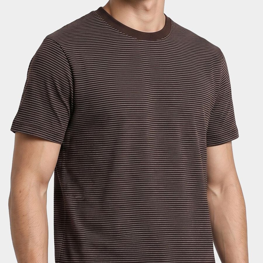 Men's Brown Round Neck Regular T-Shirt, भूरा, large