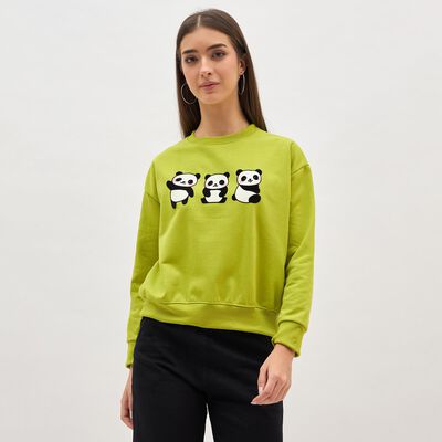 Women's Light Green Crew Neck Casual Sweatshirt