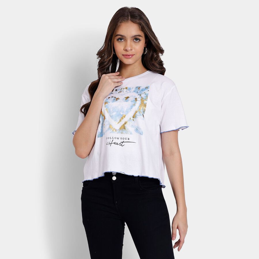 Ladies' 100% Cotton Crop  Top, White, large image number null