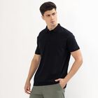Men's Deep Midnight Navy Blue Cotton Polo Collar Classic T-Shirt, Navy Blue, small