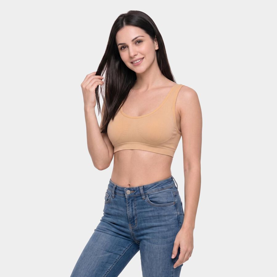 Women's Beige Scoop Neck Bralette Bra, Beige, large