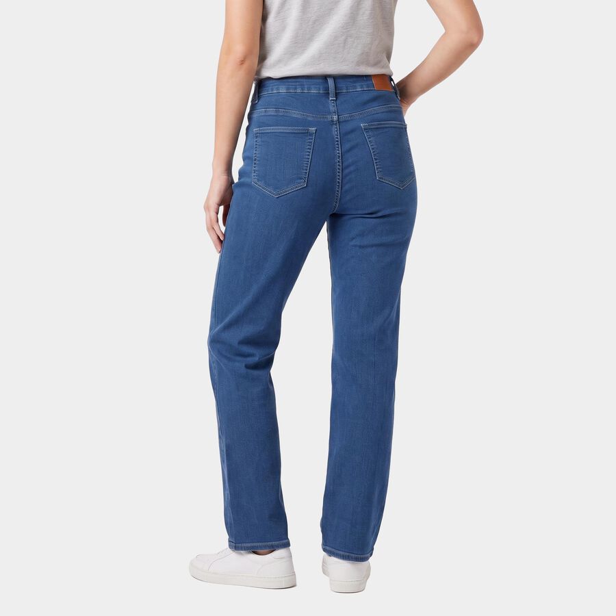 Women's Blue Straight Fit Washed Jeans, Mid Blue, large
