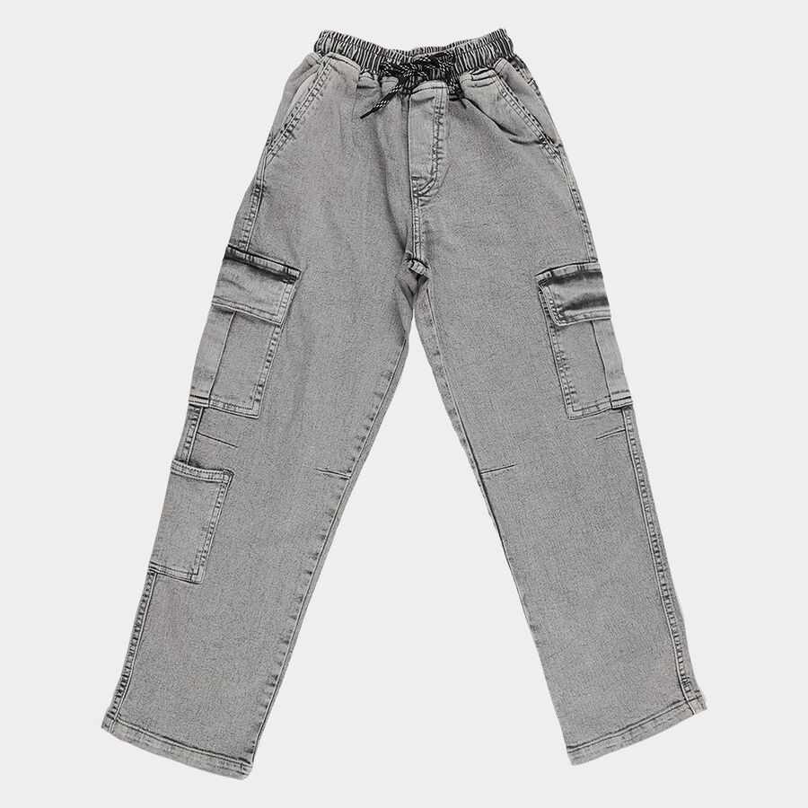 Boys' Faded Grey Relaxed Fit Cargo Jeans, Light Blue, large image number null