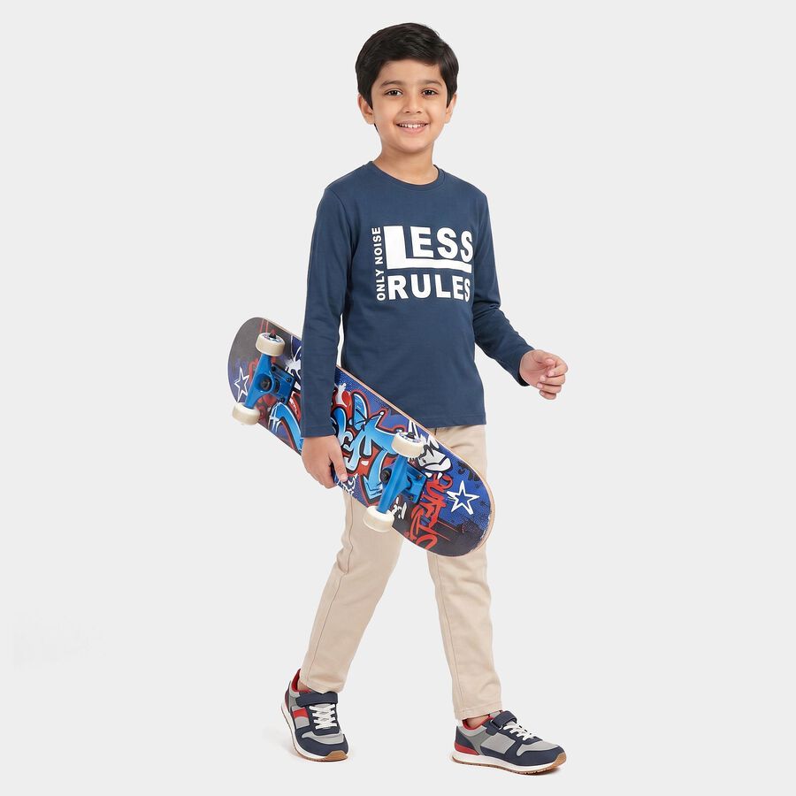 Boys Navy Blue Round Neck Regular Boys T-Shirt, टील ब्लू, large