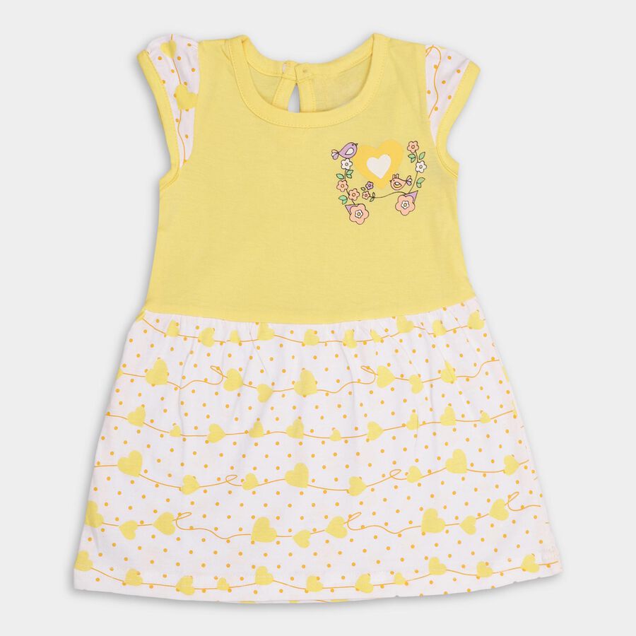 Infant Girls' 100% Cotton Frock, Yellow, large