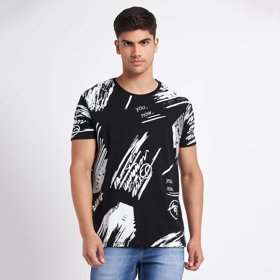 All Over Print Round Neck T-Shirt, Black, large image number null