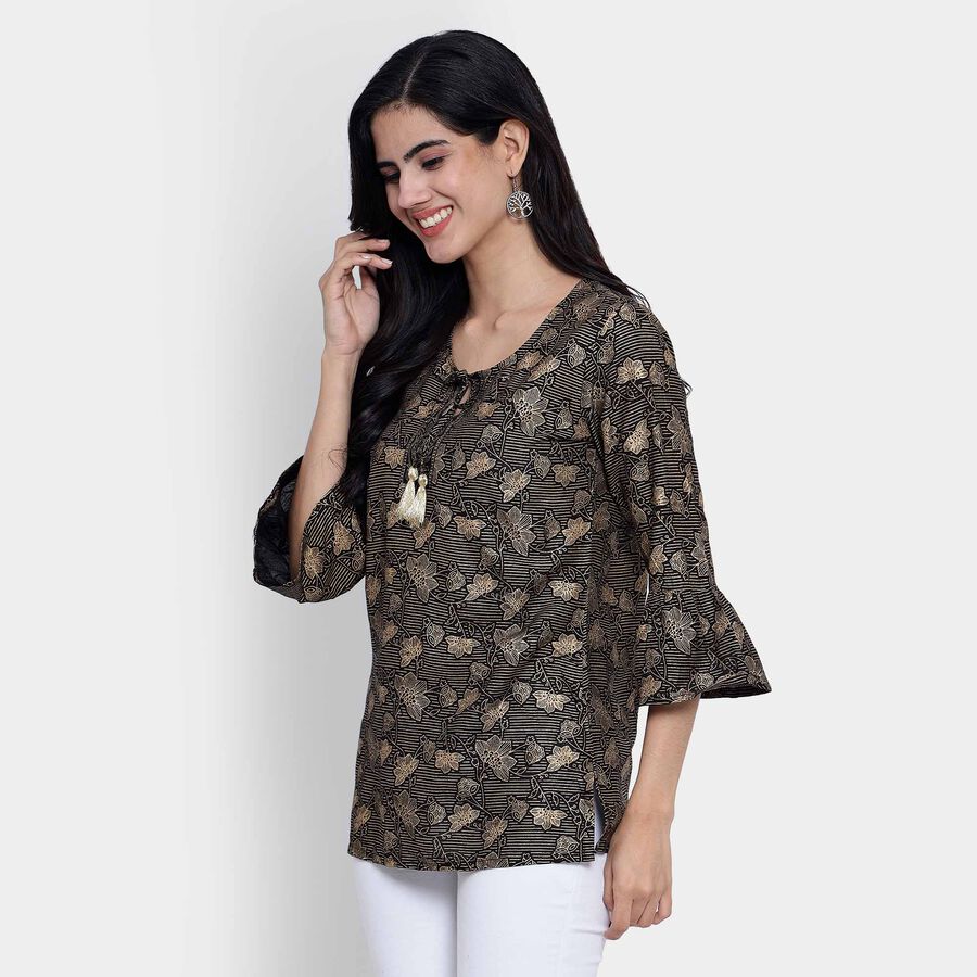 All Over Print 3/4th Sleeves Straight Kurti, Black, large image number null