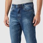 Men's Blue Straight Fit Faded Jeans, गहरा नीला, small