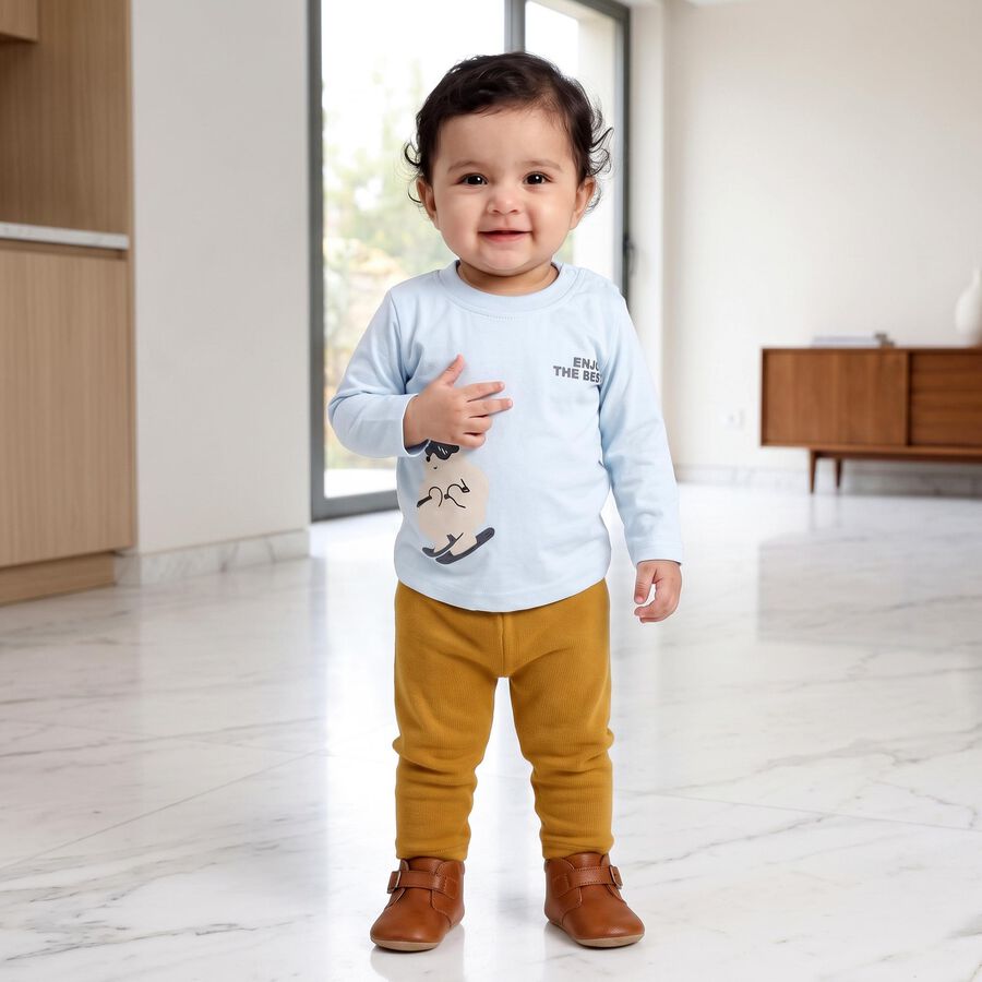 Infants Light Blue Cotton Round Neck Regular T-Shirt, हल्का नीला, large