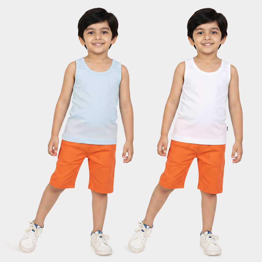 Boys Light Blue Cotton Round Neck Sleeveless Vest, हल्का नीला, large