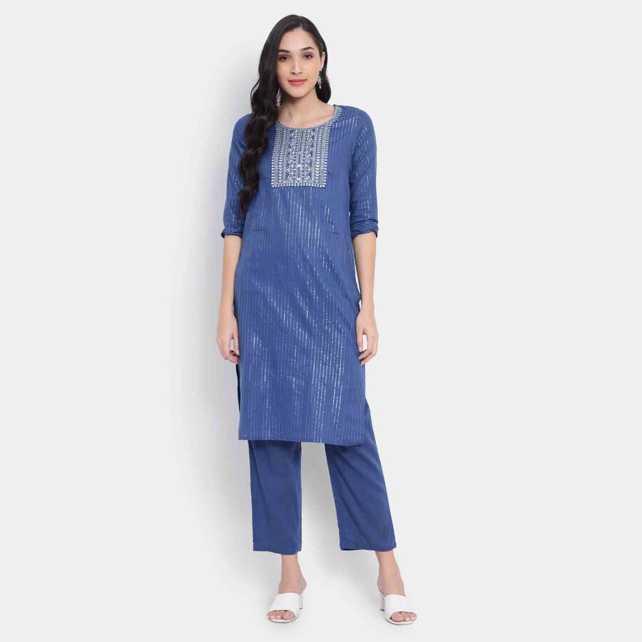 Embroidered Kurta, Navy Blue, large image number null