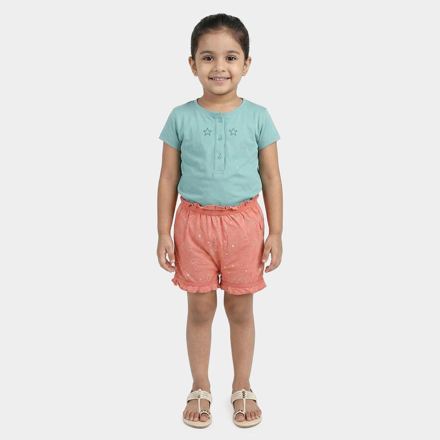 Girls' Peach Regular Fit Printed Bloomer Shorts, पीच, large