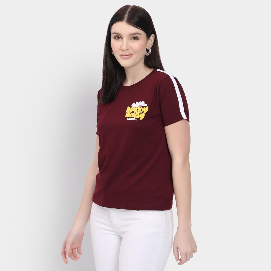 Ladies' Round Neck T-Shirt, Wine, large