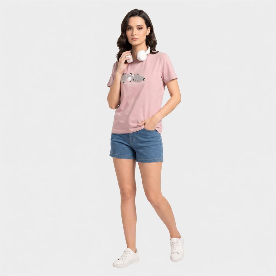 Women's Lilac Cotton Round Neck Regular T-Shirt, Lilac, large