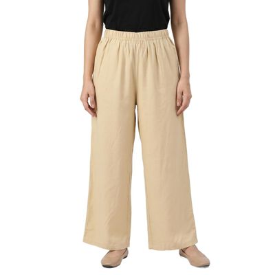 Women's Beige Regular Fit Solid Palazzos