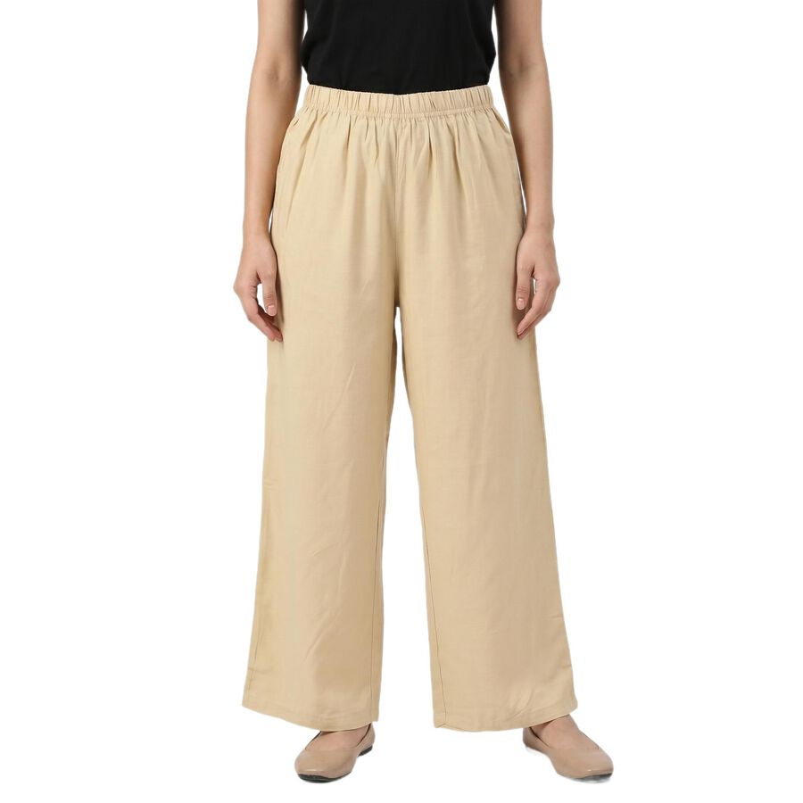 Women's Beige Regular Fit Solid Palazzos, Beige, large