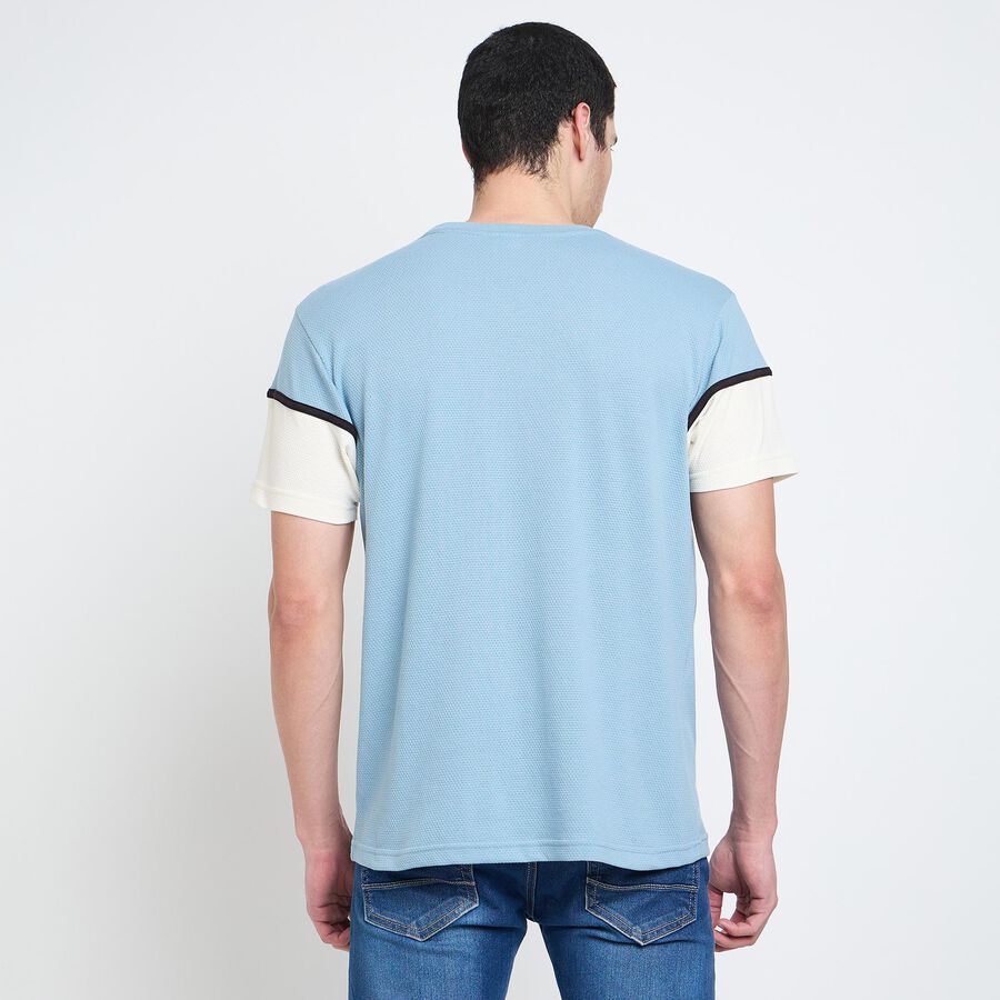 Men's Round Neck Half Sleeves T-Shirt, Light Blue, large