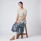 Women's Cream Cotton Square Neck Floral Printed Kurti, Off White, small