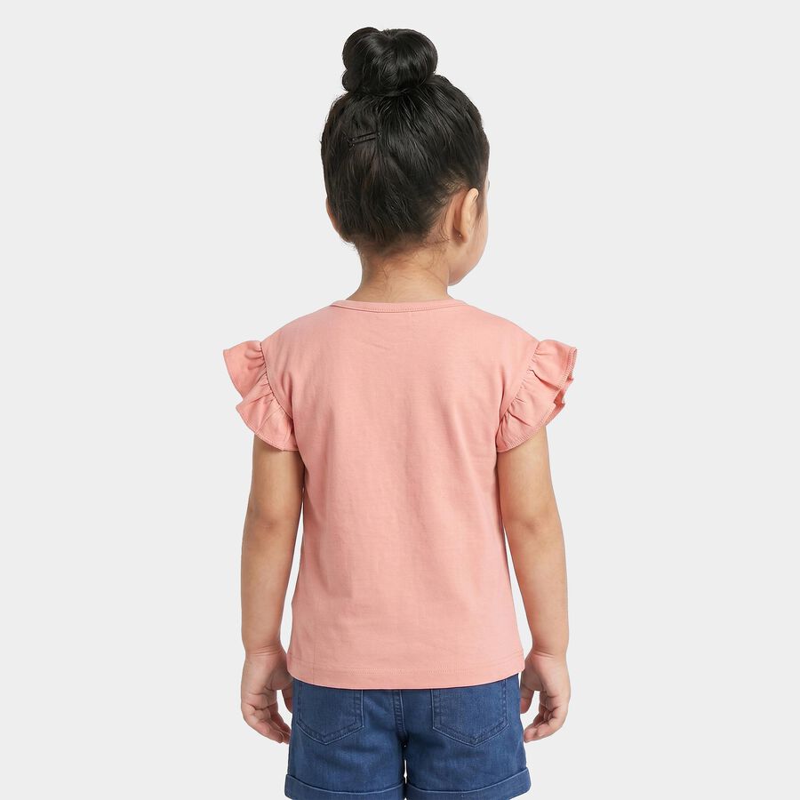 Girls' Light Pink Cotton Round Neck Regular T-Shirt, Light Pink, large