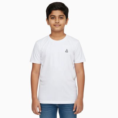 Boys Bright Snow White Crew Neck Casual T-Shirt
