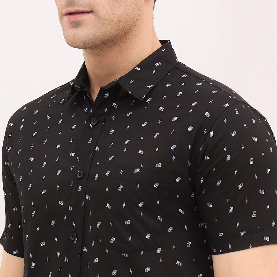 Men's 100% Cotton Regular Collar Casual Shirt, Black, large image number null