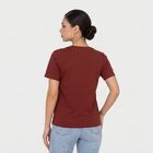 Women Rust Round Neck Regular T-Shirt, Rust, small