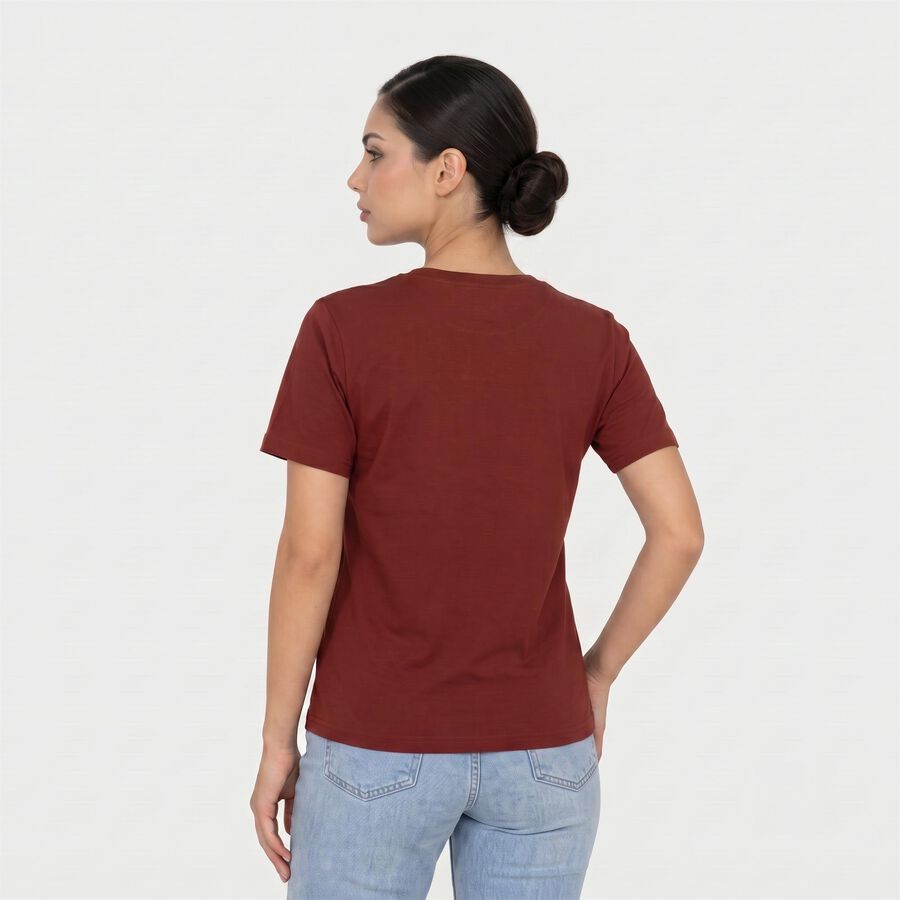 Women Rust Round Neck Regular T-Shirt, Rust, large