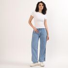 Women's Light Blue Wide Leg Braided Side Jeans, मध्यम नीला, small image number null