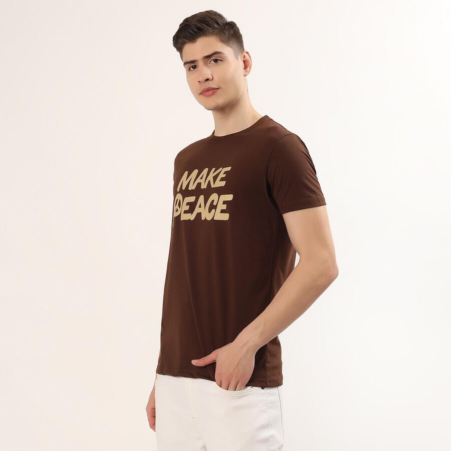 Men's Brown Round Neck Graphic Printed T-Shirt, Brown, large