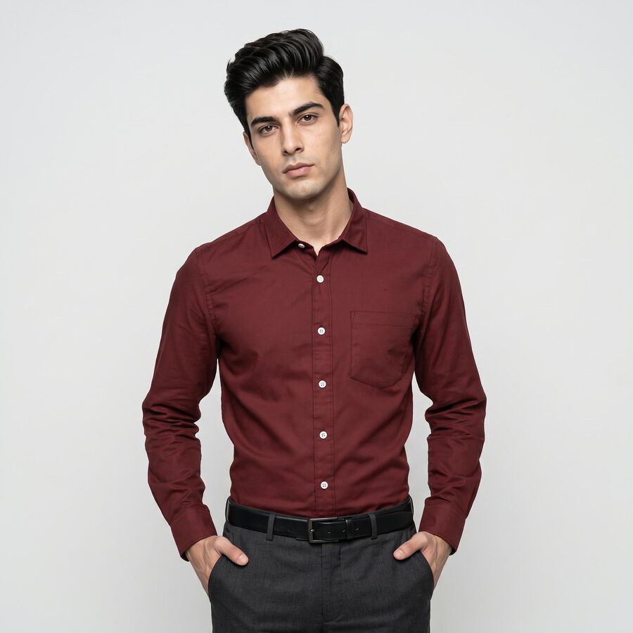 Men's Maroon Slim Fit Formal Shirt, वाइन, large