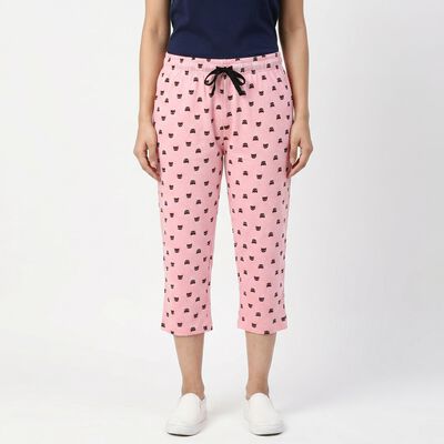 Women's Pink Straight Fit Printed Capri