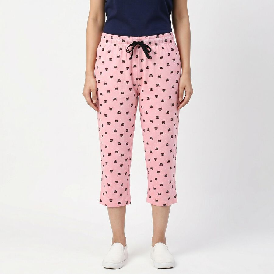 Women's Pink Straight Fit Printed Capri, Light Pink, large