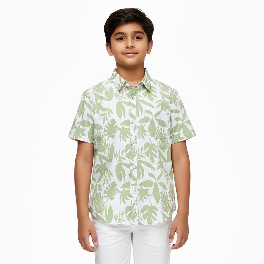 Boys Light Sage Green Cotton Half Sleeve Classic Casual Shirt, Light Green, large image number null
